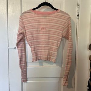 AFENDS pink stripe crop long sleeve top